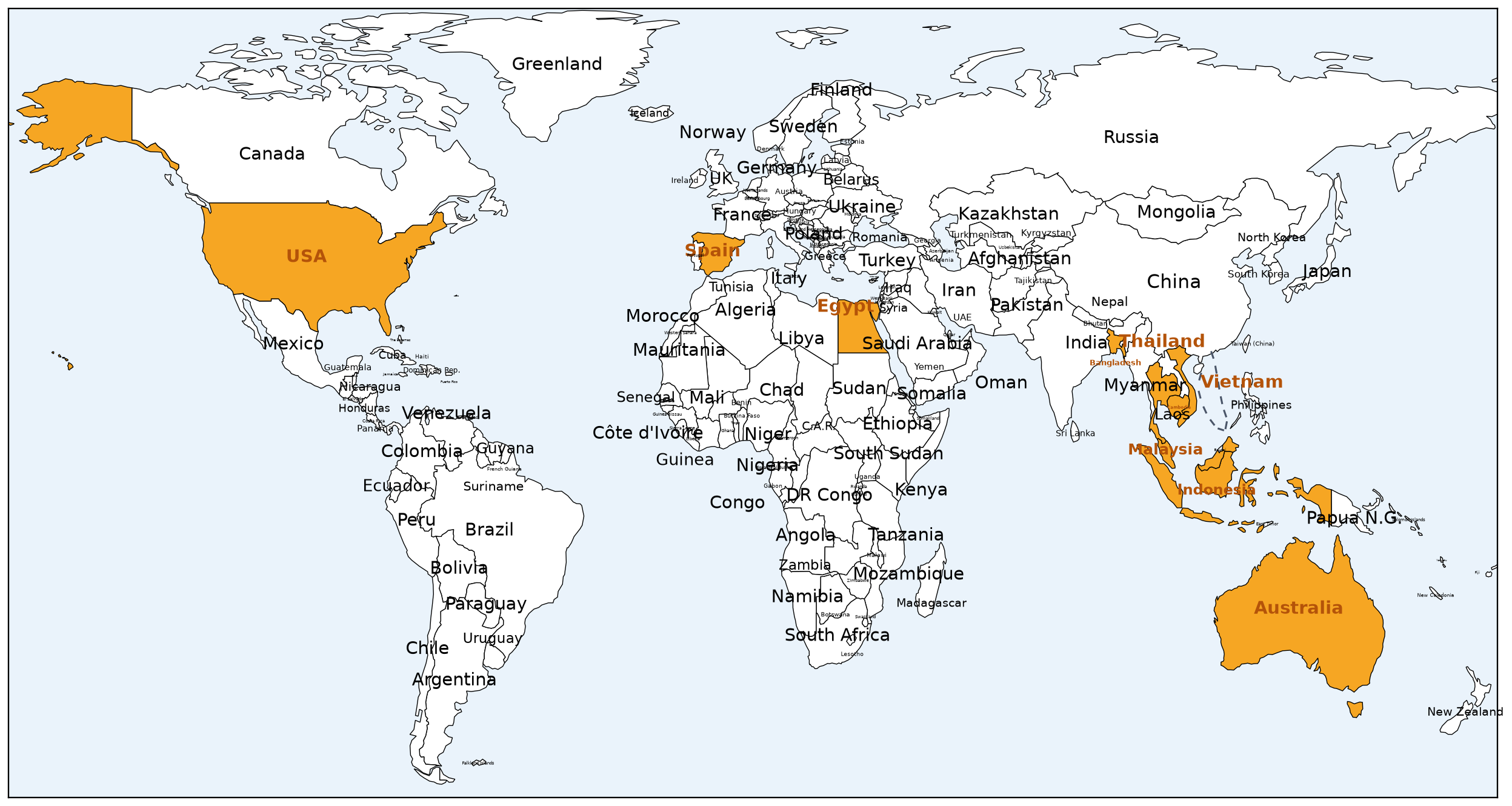 Export markets world map